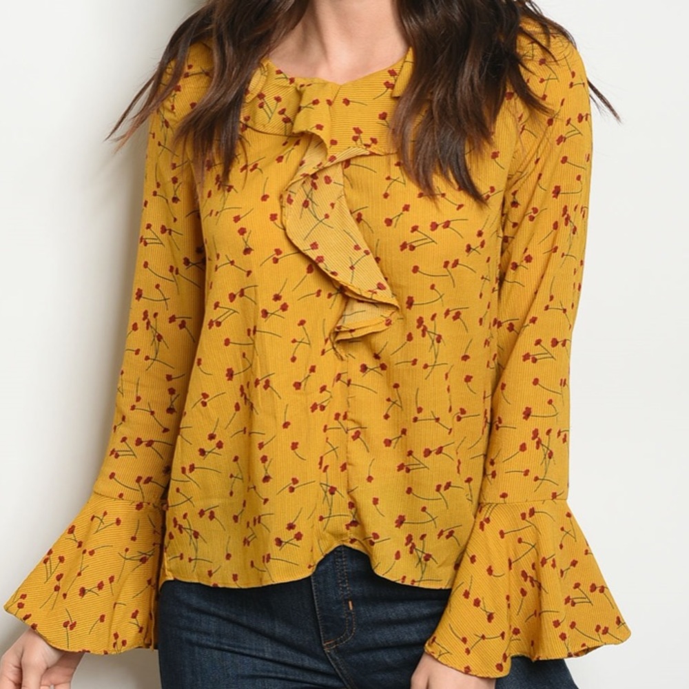 🌻Size Small Left🌻Bell Sleeve, Ruffle Front Top - Picture 6 of 7